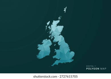 Mapa del Reino Unido - Ilustración vectorial de estilo polígono en diseño geométrico de bajo poli verde y azul, silueta mínima limpia para infografía.