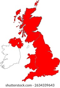 united kingdom map in red