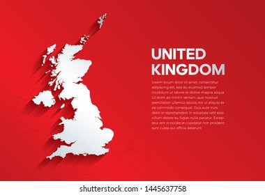 United Kingdom Map with shadow. Cut paper isolated on a red background. Vector illustration. 
