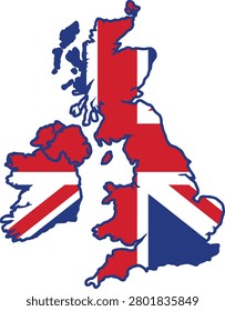 United Kingdom map silhouette filled with national flag colors patriotic flat vector illustration design