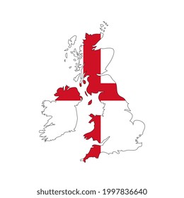 United Kingdom map silhouette with flag on white background