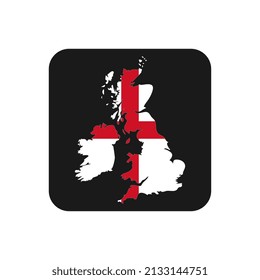 United Kingdom map silhouette with flag on black background