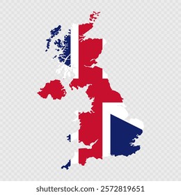 United Kingdom map silhouette with flag.