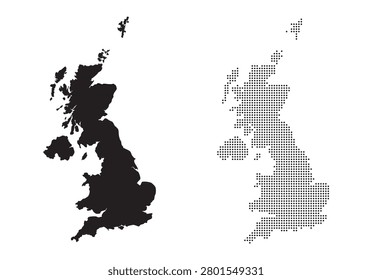 United kingdom map silhouette and halftone dot pattern