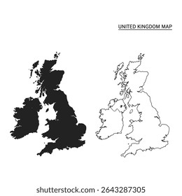 "United Kingdom Map Silhouette and Outline – Vector Graphic for Education, Travel, and Design Use"