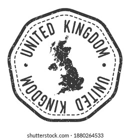 Marca Retro de sello de mapa del Reino Unido. Pasaporte postal de Silhouette. Icono del vector de redondeo de sellado. Diseño de rehenes de insignia vintage.