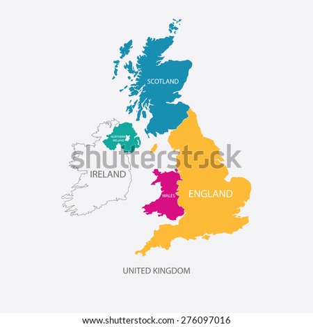 UNITED KINGDOM MAP, UK MAP with borders in different color