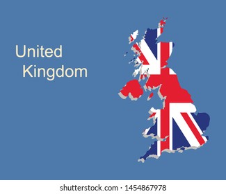 United Kingdom map vector with the english flag on blue background