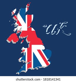 United Kingdom map vector with flag on blue background
