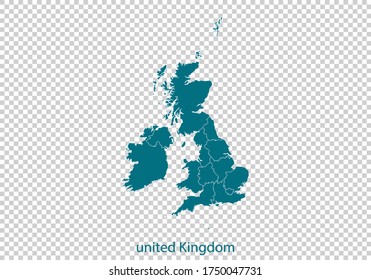 united Kingdom map vector, isolated teal color on transparent background