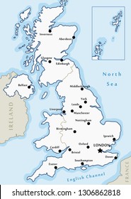 United Kingdom map vector - major cities marked on map of the UK.