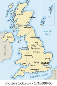 United Kingdom map vector - major cities marked on map of the UK.