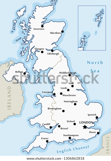 United Kingdom Map Vector Major Cities Stock Vector (Royalty Free ...