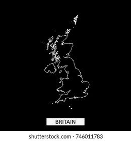 United Kingdom map vector outline illustration in black background