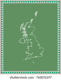 United Kingdom map vector outline illustration in green background