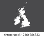 United Kingdom map vector, white color, No isolated on dark background