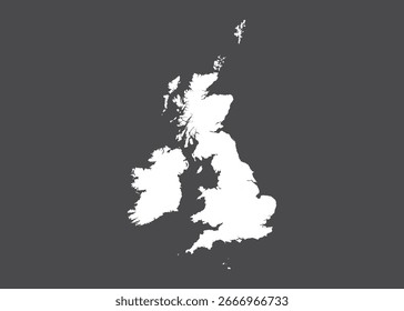 Vector del mapa del Reino Unido, color blanco, no aislado en fondo oscuro