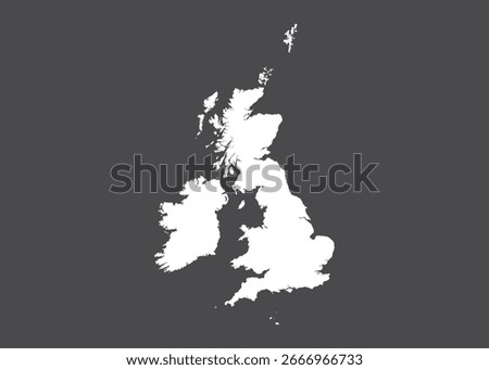 United Kingdom map vector, white color, No isolated on dark background