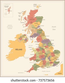 United Kingdom Map - Vintage Detailed Vector Illustration