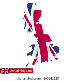 United Kingdom map with waving flag of UK. Vector illustration.