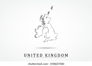 United Kingdom Map- World Map International vector template with thin black outline or outline graphic sketch style and black color isolated on white background - Vector illustration eps 10