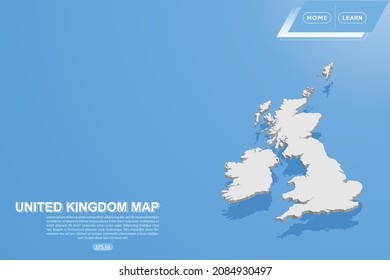 United Kingdom Map - World map International vector template with isometric style including shadow, white color on blue background for design, website, infographic - Vector illustration eps 10