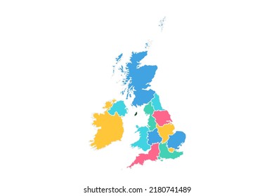 United Kingdom Map - World Map International vector template with High detailed including blue, green, pink, and yellow outline color isolated on white background - Vector illustration eps 10