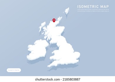 United Kingdom Map - World map International vector template with isometric style including shadow, white, blue color isolated on blue background for design, infographic - Vector illustration eps 10