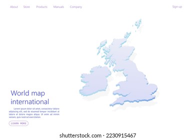 United Kingdom Map - World map International vector template with isometric style including shadow, purple and blue color isolated on white background for design, website - Vector illustration eps 10