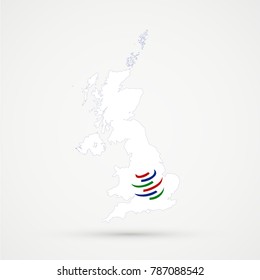 United Kingdom map in World Trade Organization (WTO) flag colors, editable vector.