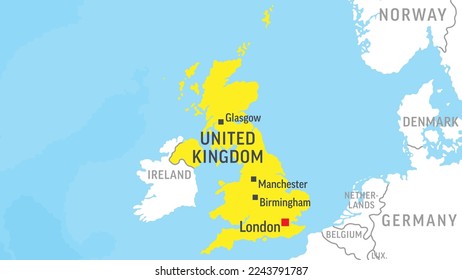 United Kingdom Map. Zoom on World Map. Vector Illustration