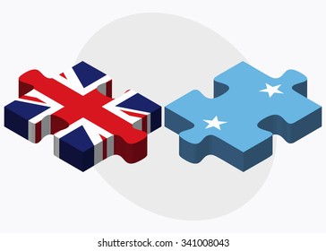 United Kingdom and Micronesia Flags in puzzle isolated on white background