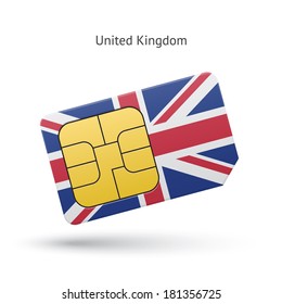 United Kingdom mobile phone sim card with flag. Vector illustration.