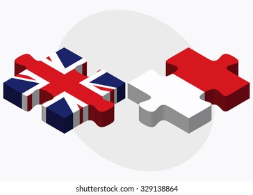 United Kingdom and Monaco Flags in puzzle isolated on white background