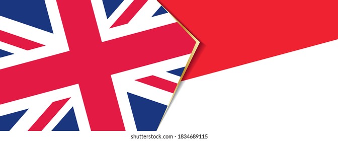 United Kingdom and Monaco flags, two vector flags symbol of relationship or confrontation.