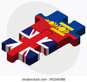 United Kingdom and Mongolia Flags in puzzle isolated on white background