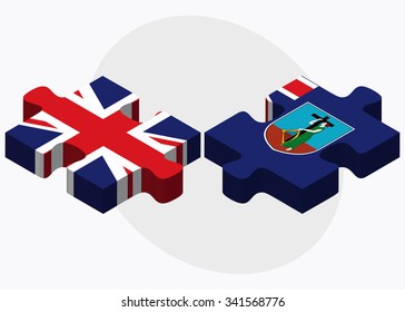 United Kingdom and Montserrat Flags in puzzle isolated on white background