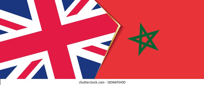 Banderas del Reino Unido y Marruecos, dos banderas vectoriales símbolo de relación o enfrentamiento.