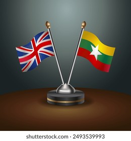 United Kingdom and Myanmar table flags mark the relationship on a gradient background