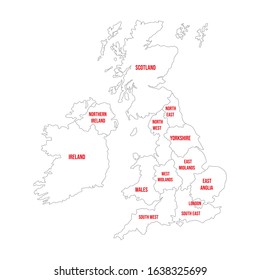 United kingdom with name labels. Political map.  