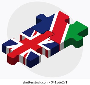 United Kingdom and Namibia Flags in puzzle isolated on white background
