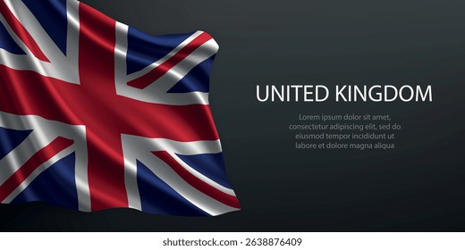 United Kingdom national flag with ripples and shadows on a gradient black backdrop