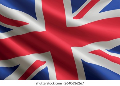United Kingdom national flag waving in the wind, realistic detailed silk texture