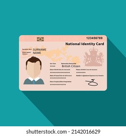 United Kingdom national identity card. Flat vector illustration template. Great Britain.