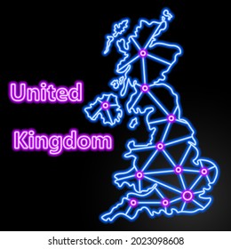 United Kingdom neon map, isolated vector illustration.