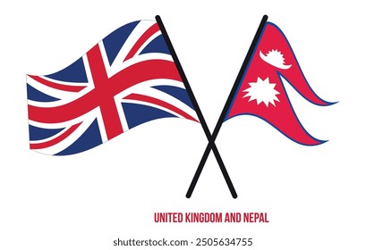 Flaggen von Großbritannien und Nepal im flachen Stil kreuz und quer. Offizieller Anteil. Korrekte Farben.