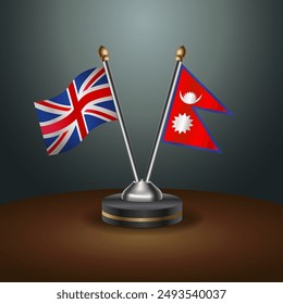 United Kingdom and Nepal table flags mark the relationship on a gradient background