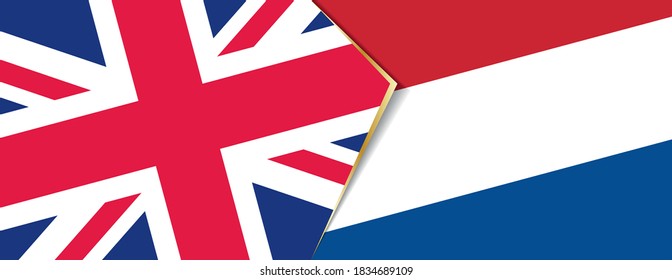 Banderas del Reino Unido y los Países Bajos, dos banderas vectoriales símbolo de relación o enfrentamiento.