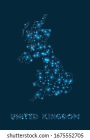 United Kingdom network map. Abstract geometric map of the country. Internet connections and telecommunication design. Stylish vector illustration.