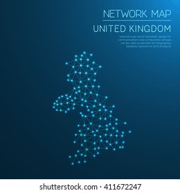 United Kingdom network map. Abstract polygonal map design. Internet connections vector illustration.